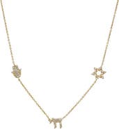 BY ADINA EDEN Diamond Pave Jewish Charms Necklace 14K