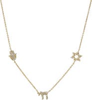 BY ADINA EDEN Diamond Pave Jewish Charms Necklace 14K