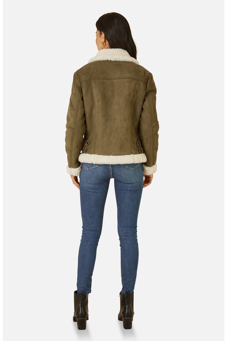 Faux Suede Shearling Biker Jacket, Alternate, color, Green