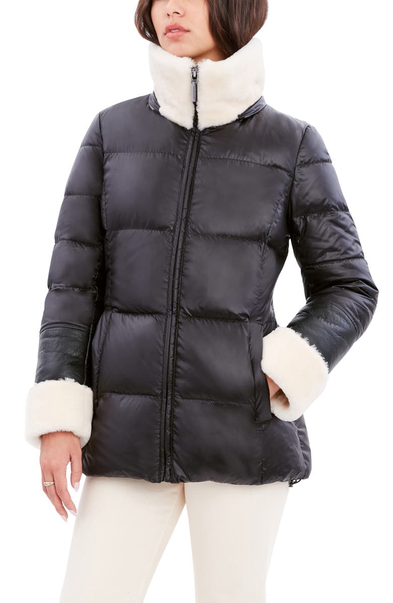 Dawn Levy Puffer Jacket with Genuine Shearling Trim, Alternate, color,