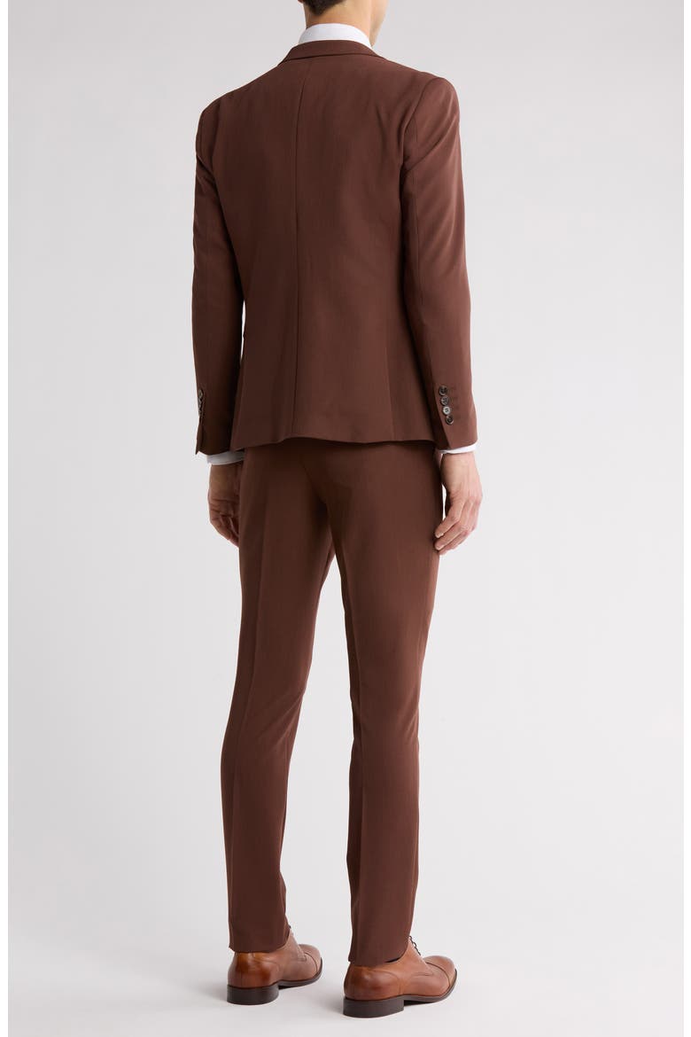 Skinny Fit Solid Stretch Three Piece Suit, Alternate, color, BROWN