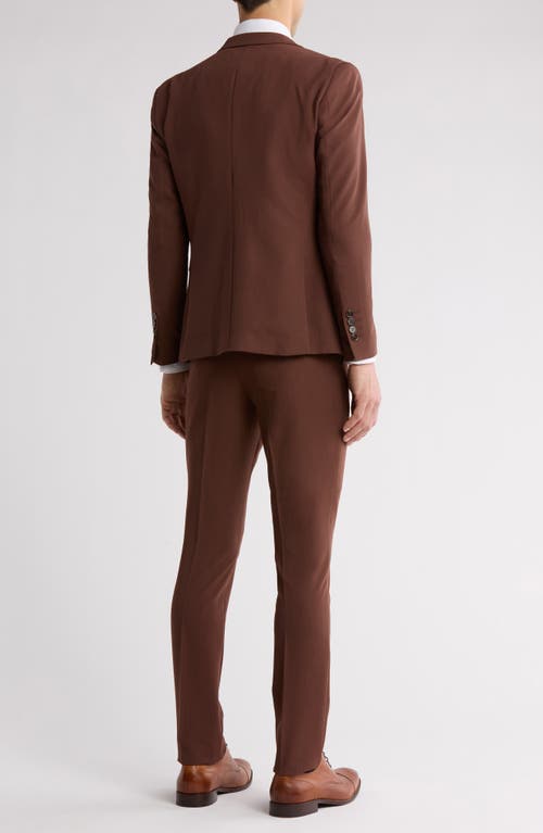 Gino Vitale Skinny Fit Solid Stretch Three Piece Suit In Brown