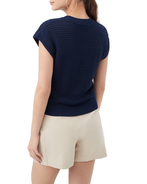 Trina Turk Yuri Open Knit Short Sleeve Pullover In Blue