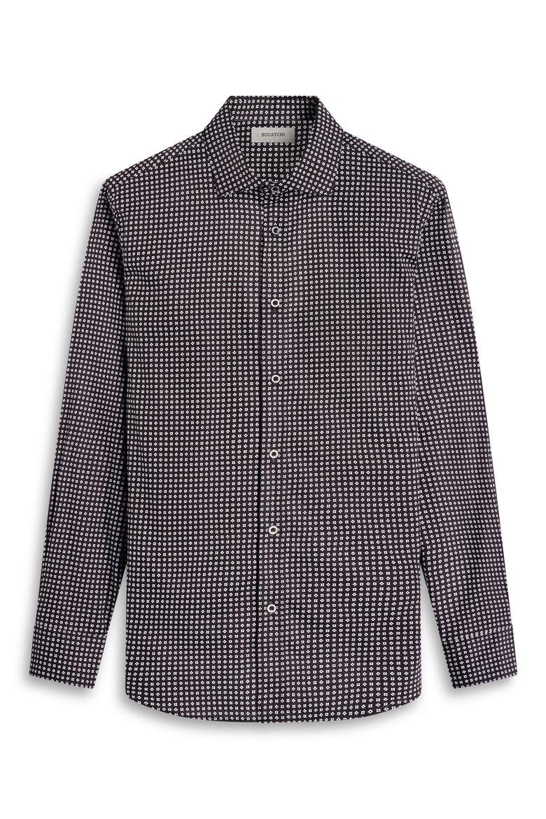 Axel Shaped Fit Geo Print Stretch Cotton Button-Up Shirt, Alternate, color, BLACK