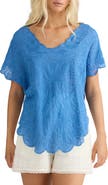 Talisman the Label Scallop Trim Embroidered Butterfly Top