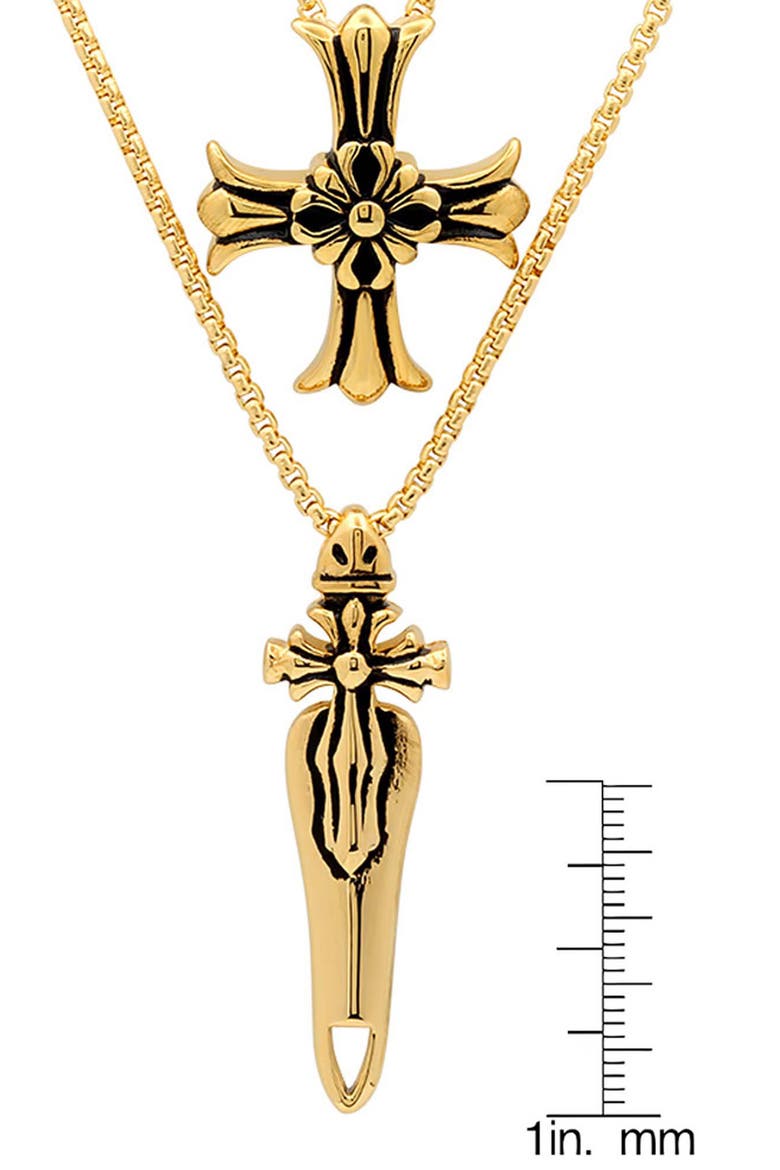 Men's 18K Gold Plated Stainless Steel Cross Pendant Layered Necklace, Alternate, color, GOLD