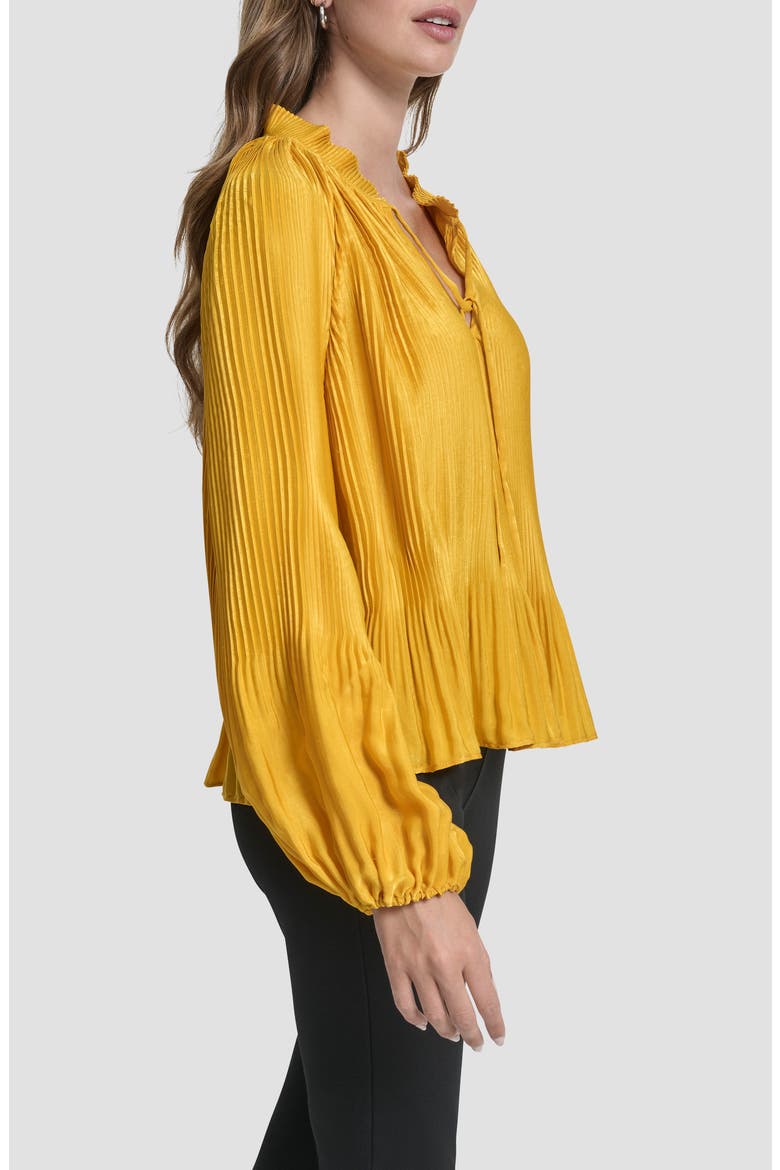 Pleated Tie Neck Satin Top, Alternate, color, SUNSET YELLOW