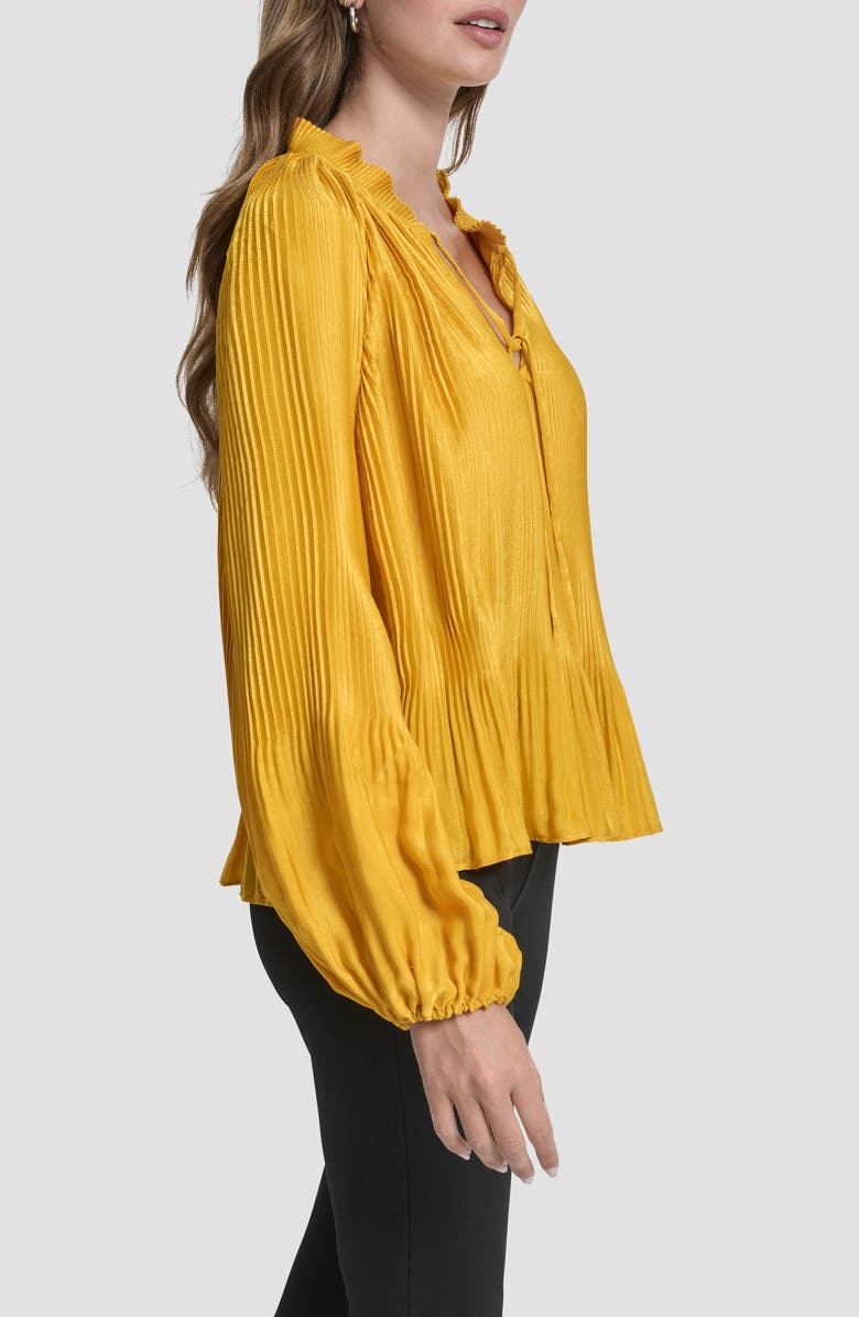 DKNY Pleated Tie Neck Satin Top, Alternate, color, Sunset Yellow