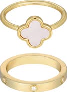 Adornia Set of 2 Mother-of-Pearl Clover & Cubic Zirconia Band Rings