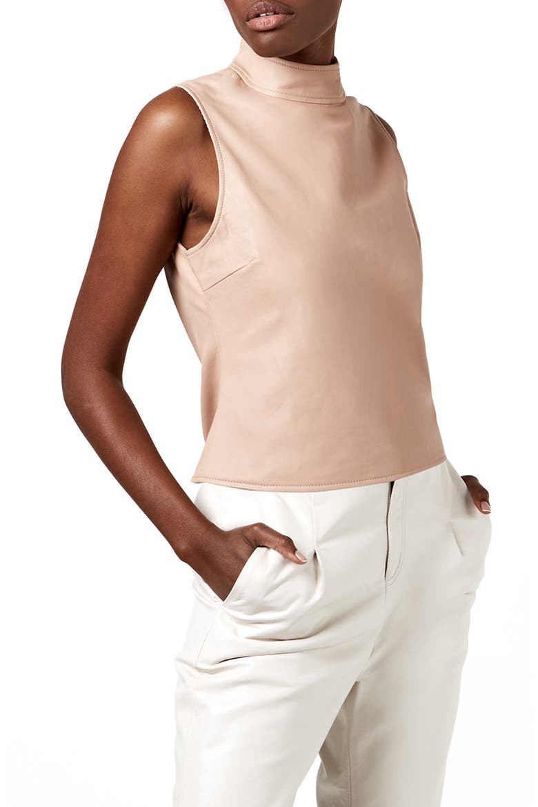 Crawford Mock Neck Sleeveless Recycled Leather Top, Alternate, color, PARISIAN ROSE