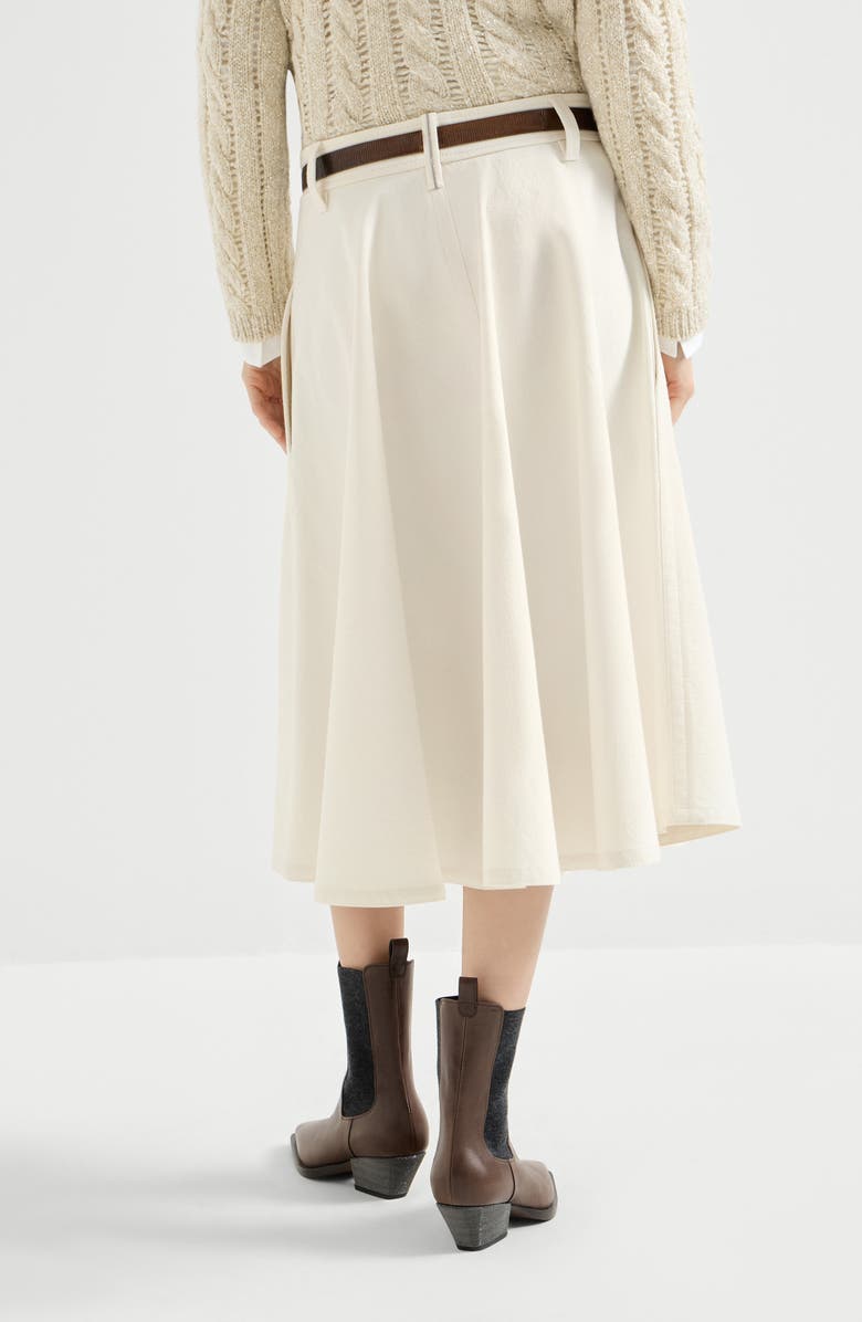 Brunello Cucinelli Dyed cotton and wool wrinkled denim full skirt with monili, Alternate, color, Panama