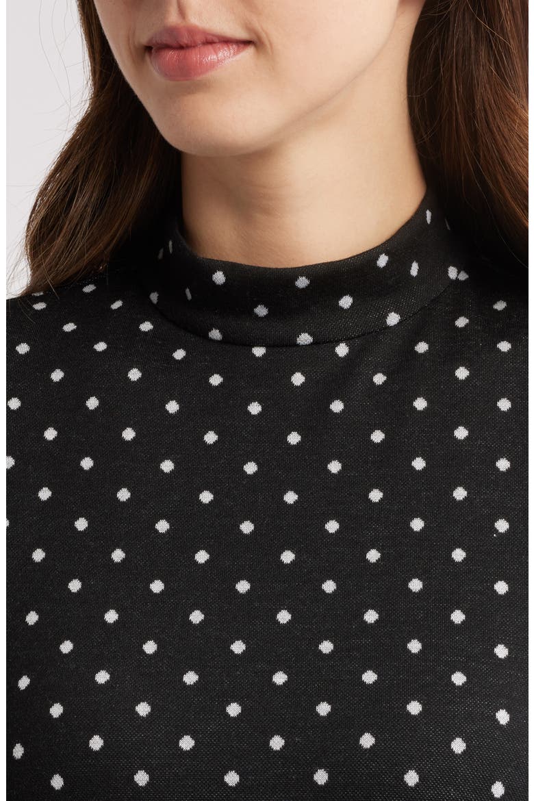 Polka Dot Mock Neck Cotton Blend Dress, Alternate, color, ANNE BLACK/ WHITE DOVE