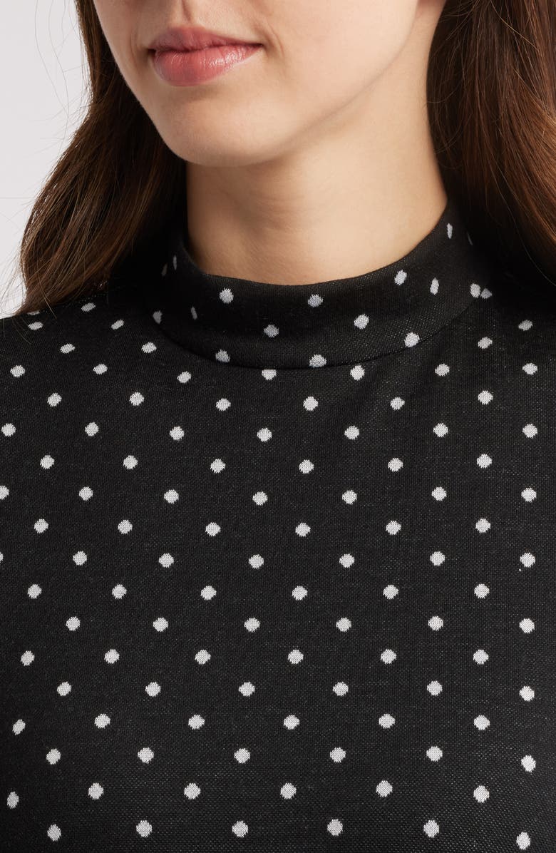 Anne Klein Polka Dot Mock Neck Cotton Blend Dress, Alternate, color, 