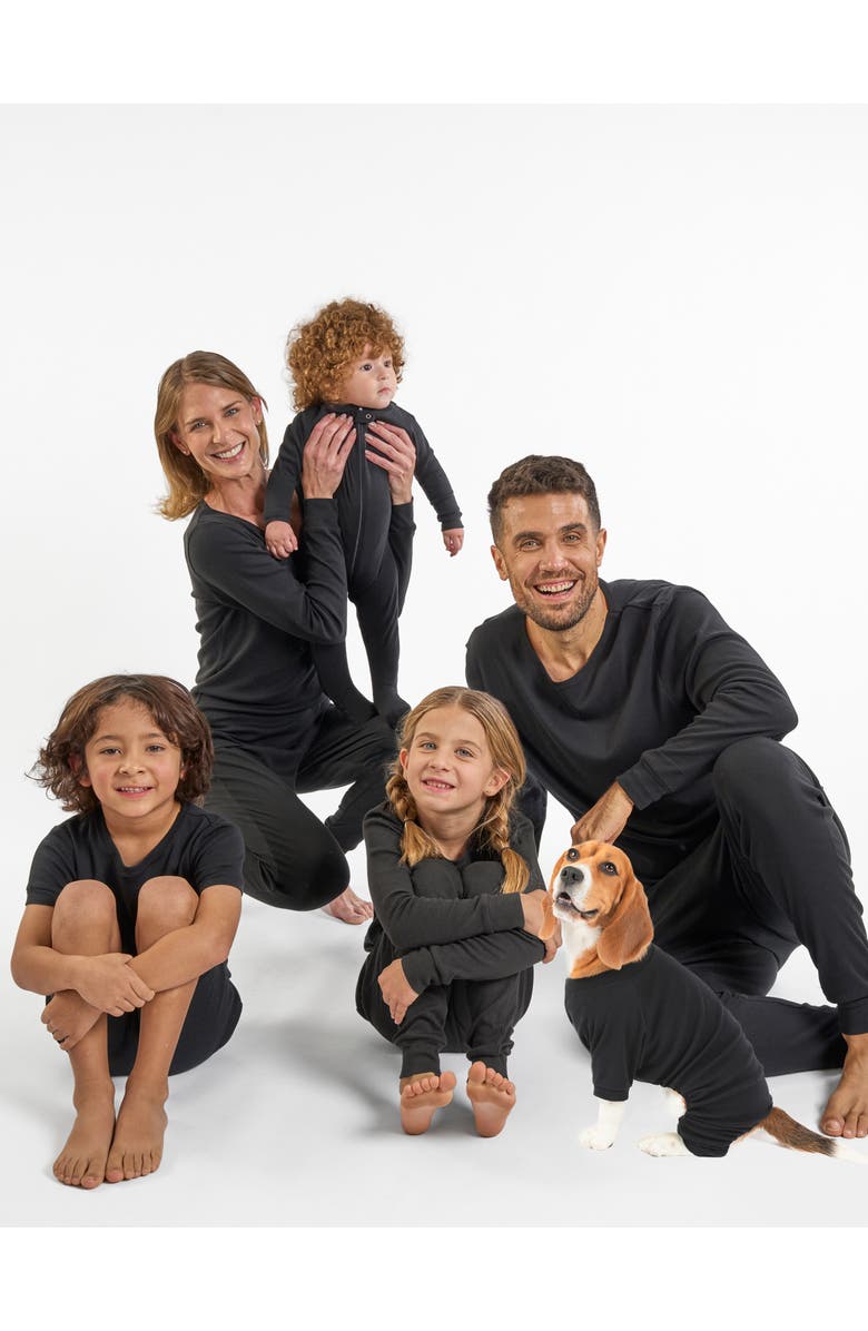 Leveret Kids Footed Solid Cotton Matching Family Pajamas, Alternate, color, Black