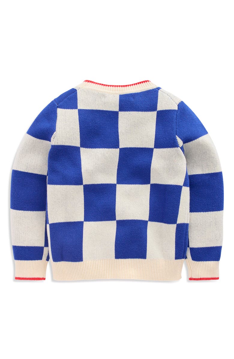 Mini Boden Kids' Check Cotton Sweater, Alternate, color, Surf The Web Checkboard