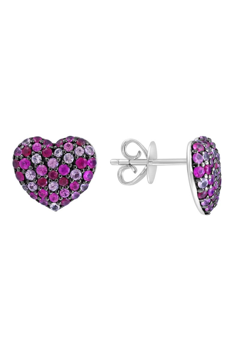 Pavé Ruby & Pink Sapphire Heart Stud Earrings, Main, color, PINK