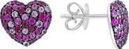 EFFY Pavé Ruby & Pink Sapphire Heart Stud Earrings