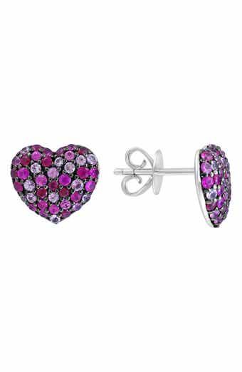 Pavé Ruby & Pink Sapphire Heart Stud Earrings