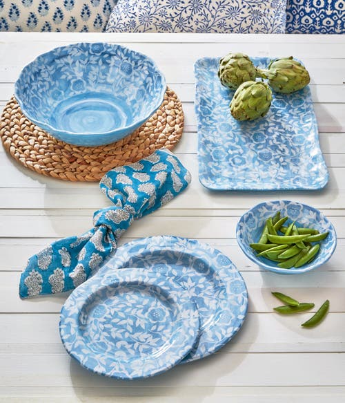 Tag Cote Blue White Flower Melamine Dinnerware Plates Set 4 In Blue