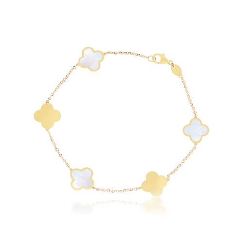 The Lovery Fine Jewelry Small Mother Of Pearl And Gold Clover Bracelet In Multi