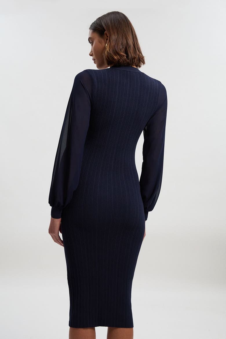 V-Neck Sleeveless Rib Knit Midi Dress, Alternate, color, Navy