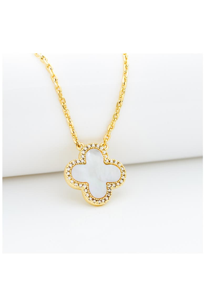Cubic Zirconia Halo Clover Pendant Necklace, Alternate, color, MOTHER OF PEARL CUBIC ZIRCONA