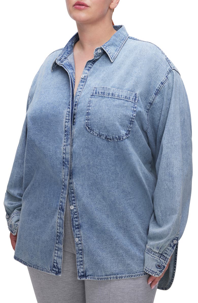 Good American Easy Denim Shirt, Alternate, color,