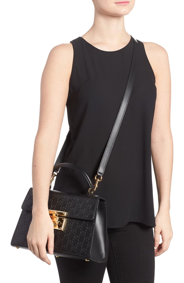 Gucci Small Padlock Top Handle Signature Leather Bag, Alternate, color,