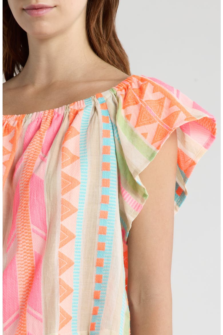 Ruffle Off the Shoulder Top, Alternate, color, NEON AZTEC