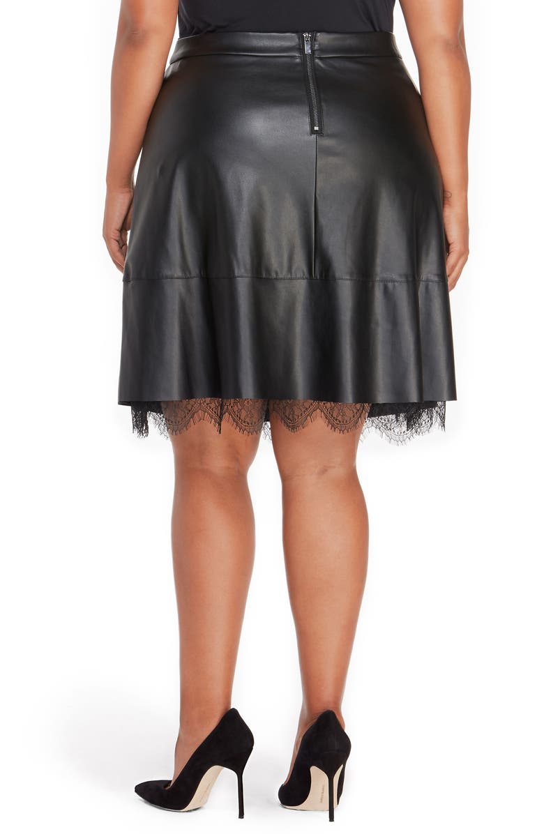 Rebel Wilson X Angels Faux Leather Pleated Skirt with Lace, Alternate, color,