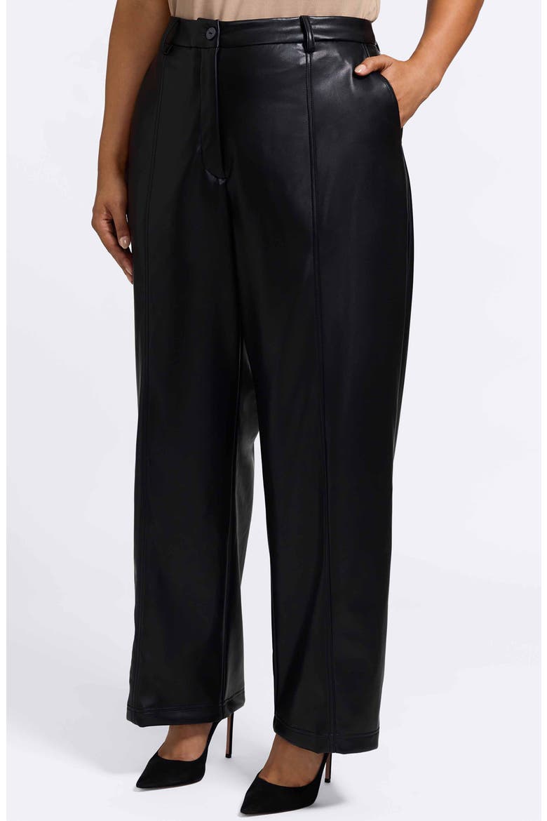 Ciara Wide Leg Faux Leather Pants, Alternate, color, BLACK