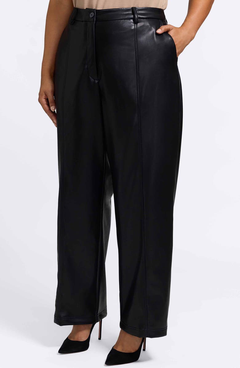 Foxcroft Ciara Wide Leg Faux Leather Pants, Alternate, color, Black