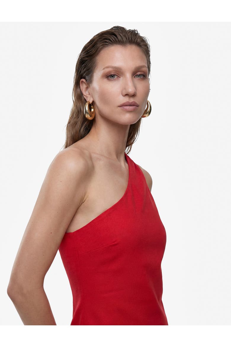 Linen Blend Asymmetric One Shoulder Mini Dress, Alternate, color, RED