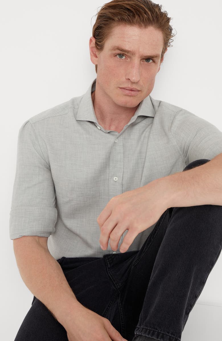 Brunello Cucinelli Cotton and cashmere twill basic fit shirt with spread collar, Alternate, color, 