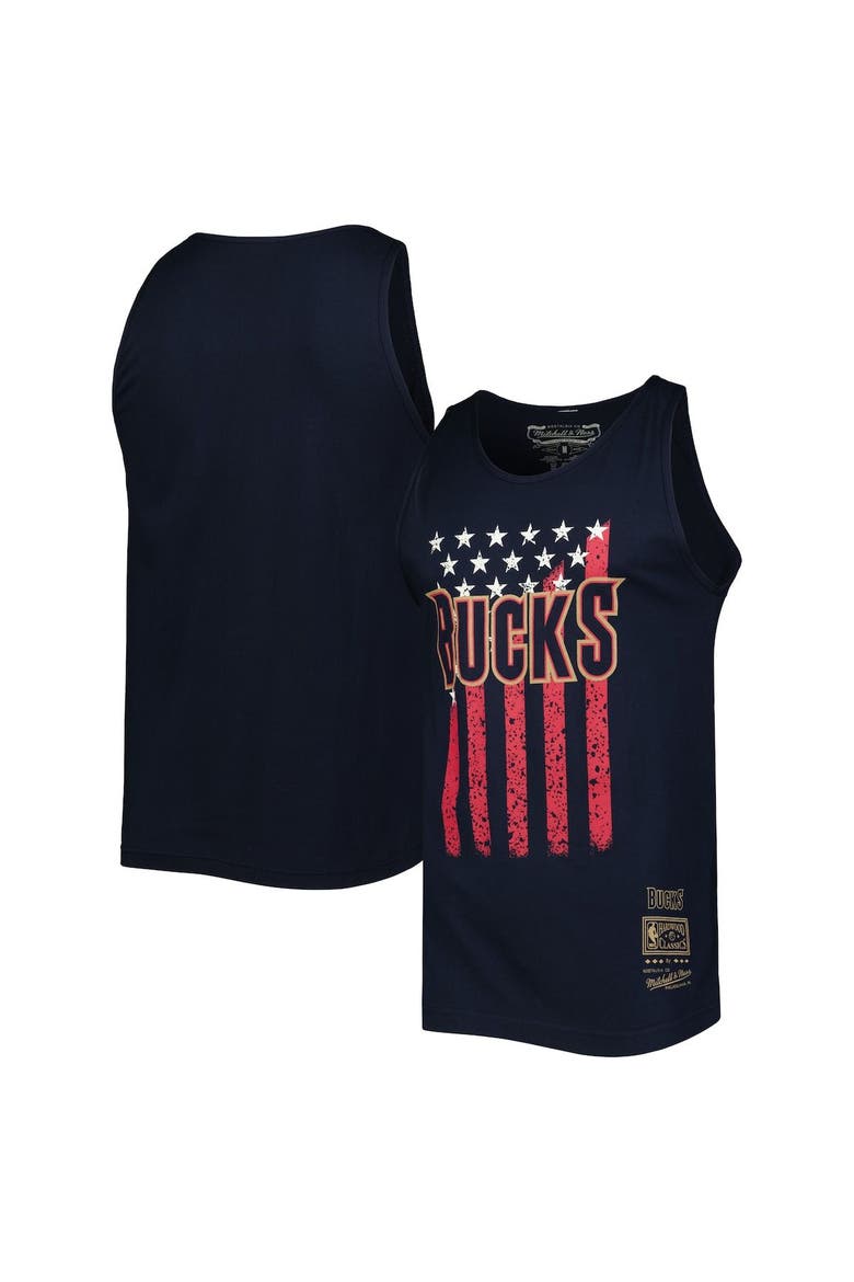 Men's Mitchell & Ness Navy Milwaukee Bucks Hardwood Classics Americana Stars and Stripes Tank Top, Main, color, Navy