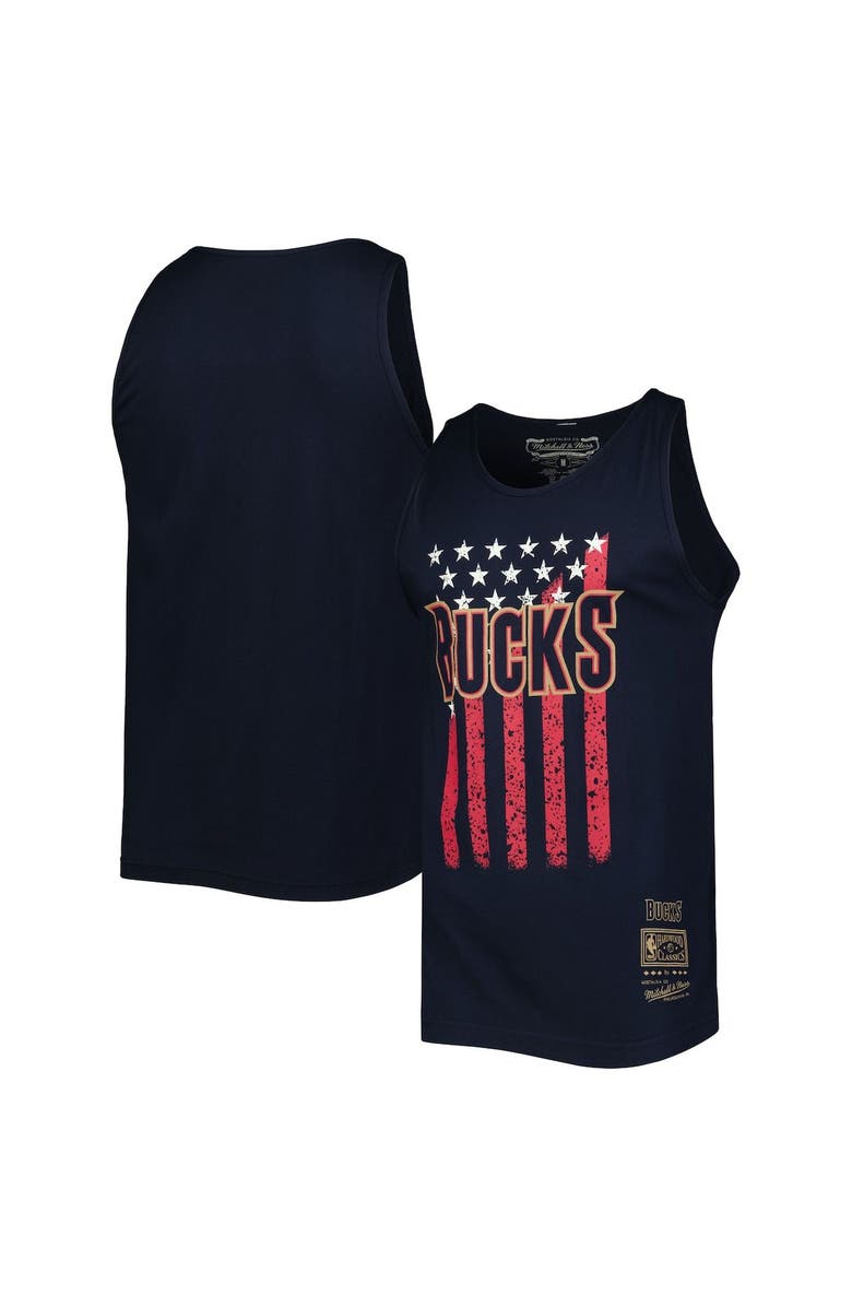 Mitchell & Ness Men's Mitchell & Ness Navy Milwaukee Bucks Hardwood Classics Americana Stars and Stripes Tank Top, Main, color, Navy