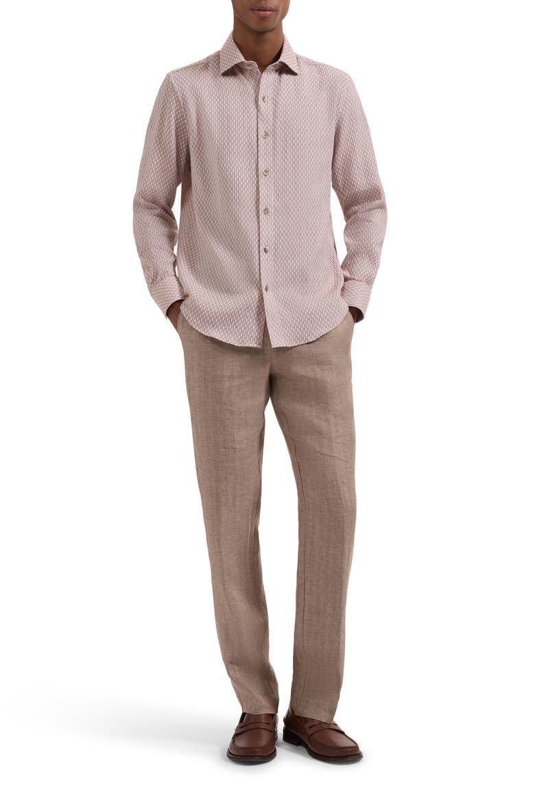 Axel Trim Fit Lattice Print Cotton Button-Up Shirt, Alternate, color, DESERT