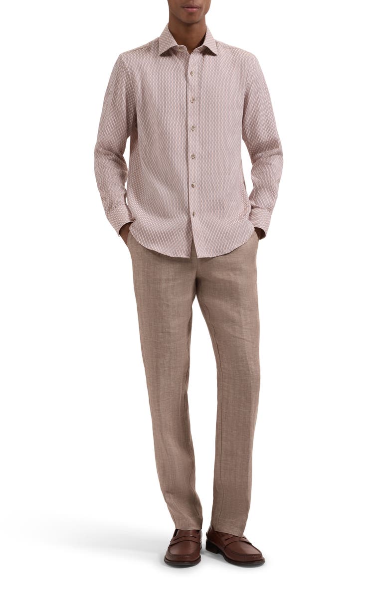 Bugatchi Axel Trim Fit Lattice Print Cotton Button-Up Shirt, Alternate, color, Desert