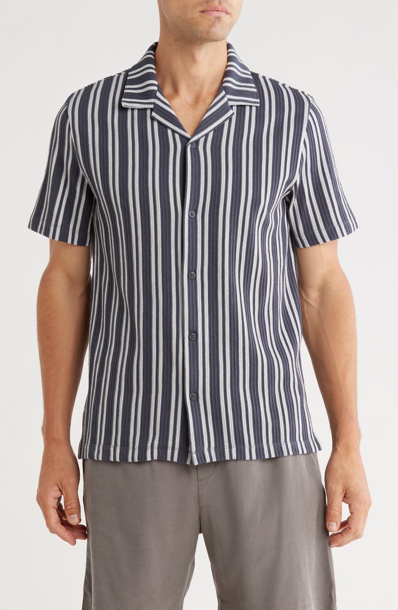 Elie Tahari Stripe Jacquard Camp Shirt, Main, color, Indigo Blue White Stripe