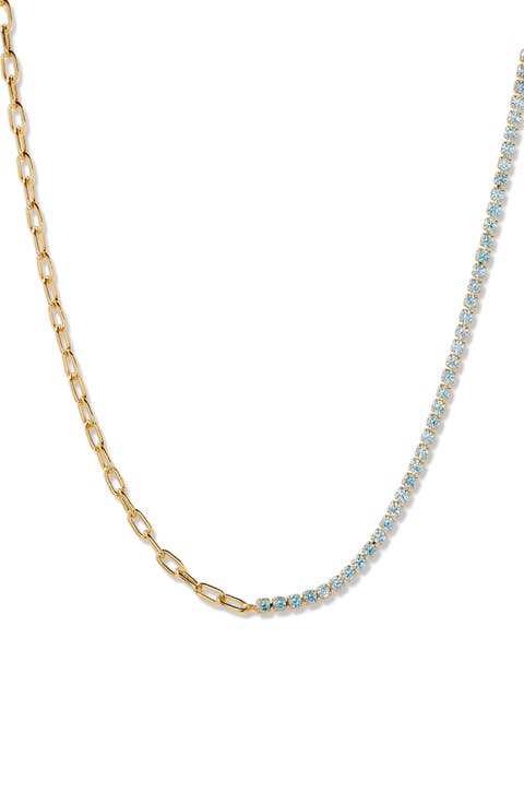Isabella Mini Birthstone Tennis & Paper Clip Chain Necklace