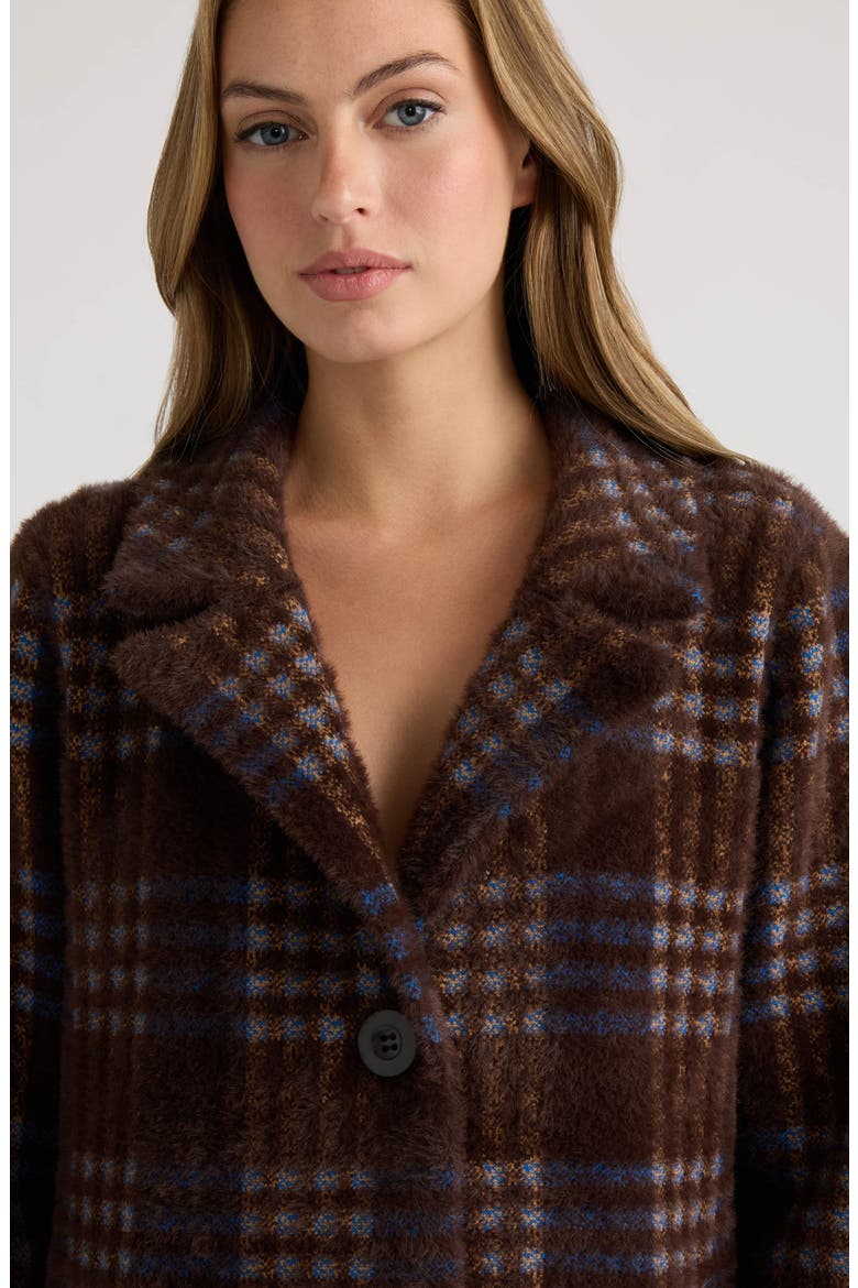 Plaid Notch Collar Coatigan, Alternate, color, ESPRESSO BLUE PLAID