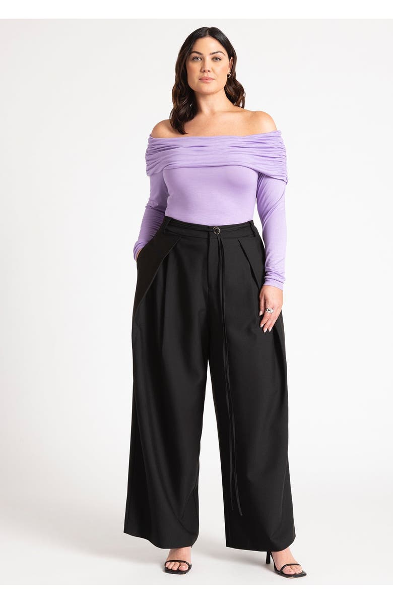 ELOQUII Pleat Detail Trouser With Long Belt, Main, color, Neutral