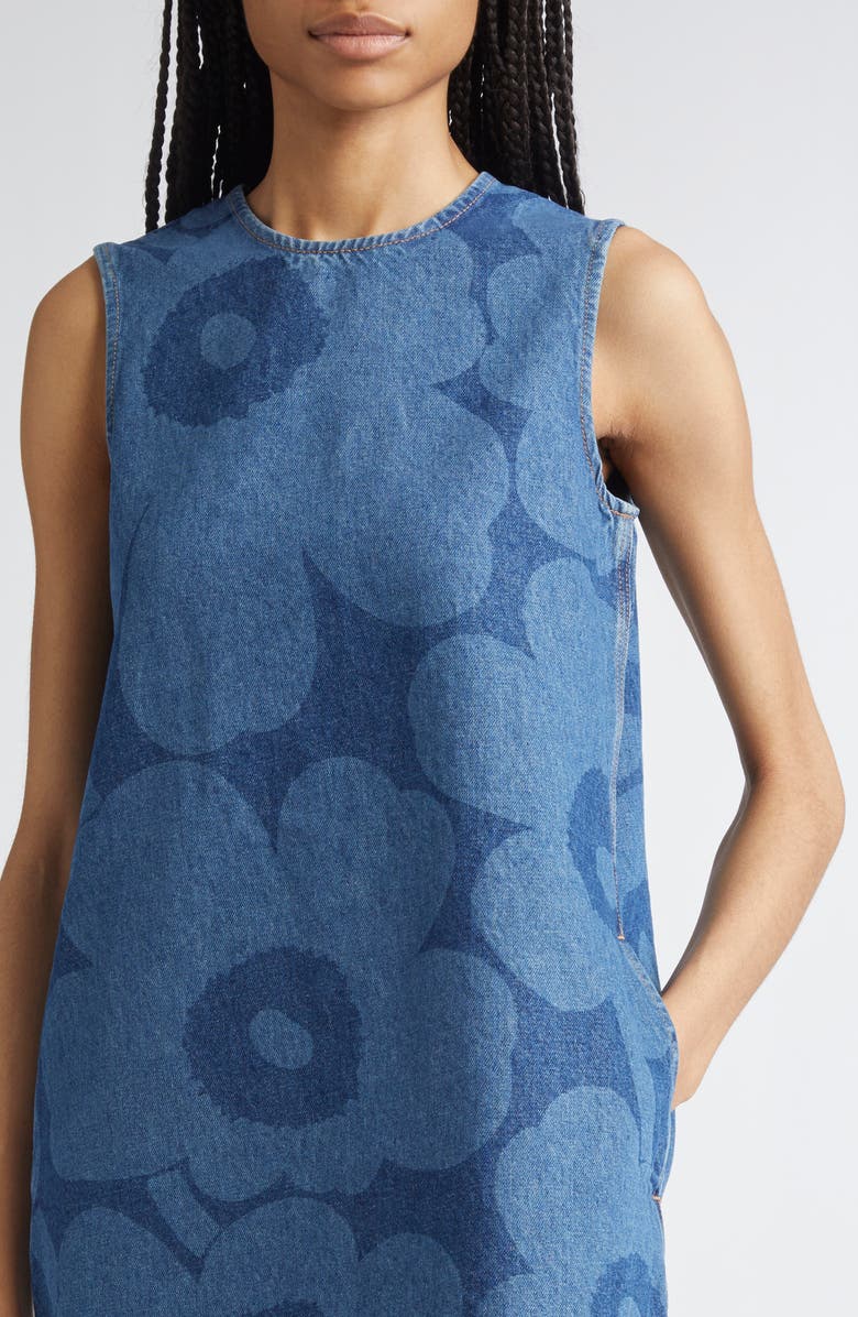 Marimekko Maridenim Somasti Unikko Denim Minidress, Alternate, color, Mid Indigo
