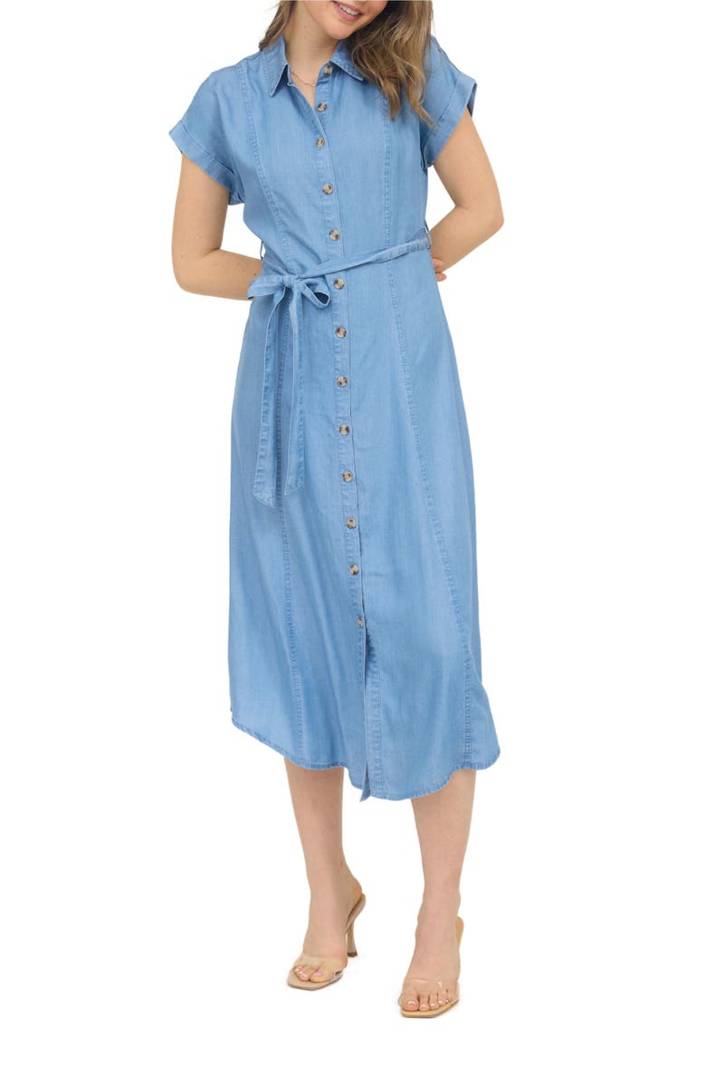 AUGUST SKY Chambray Button Front Dress, Alternate, color, Chambray