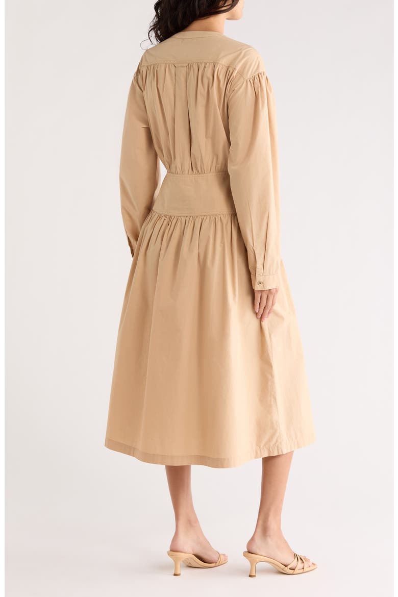 Long Sleeve Button Front Cotton Dress, Alternate, color, TAN