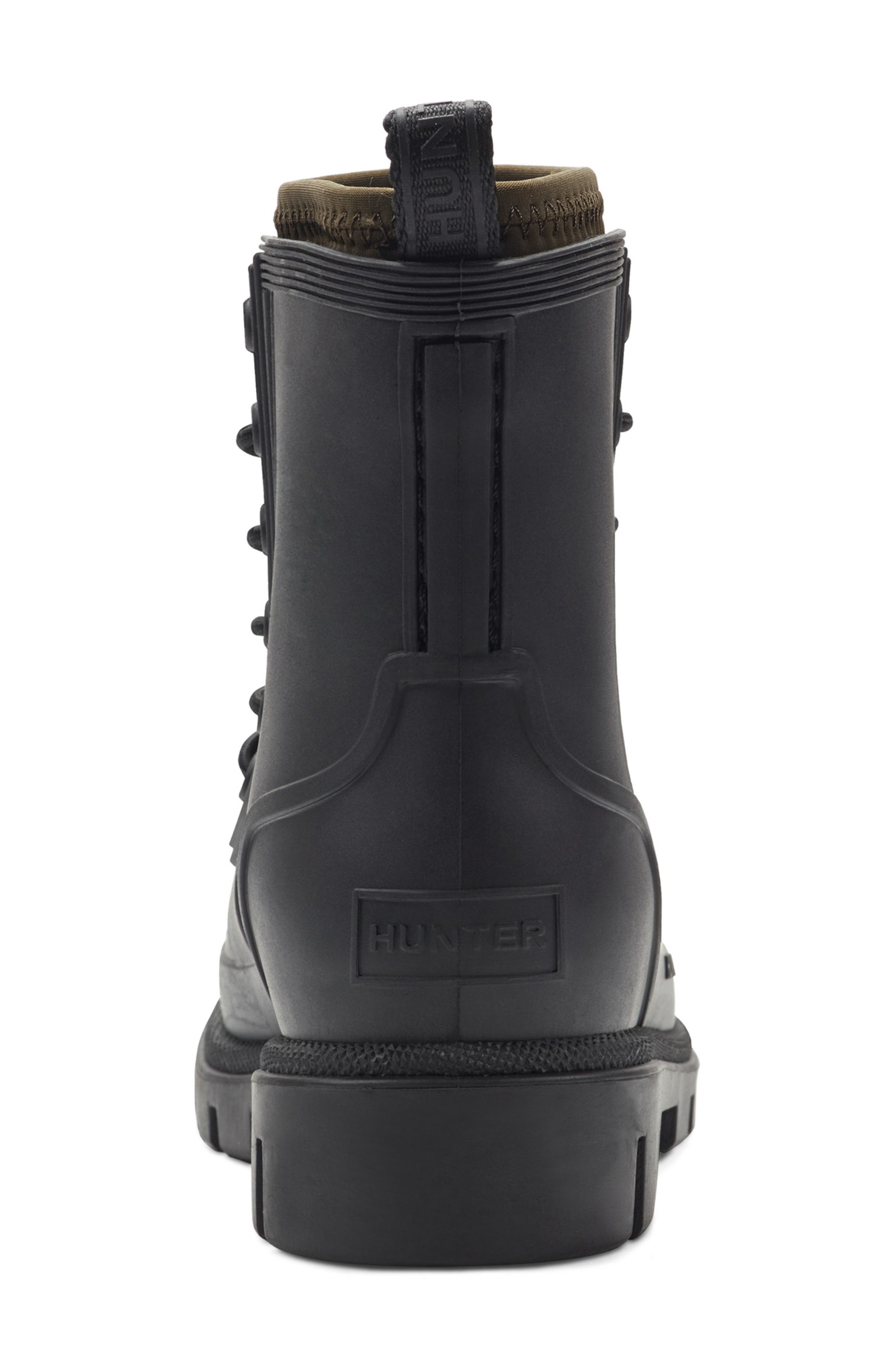 Hunter Kids' Stamp Waterproof Lace-Up Rain Boot, Alternate, color, Black 003