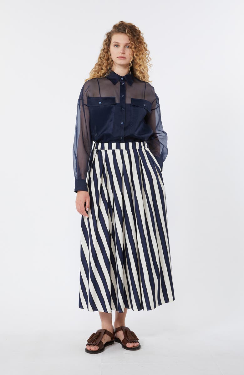 Weekend Max Mara Colomba Long Sleeve Silk Button-Up Shirt, Alternate, color, Navy