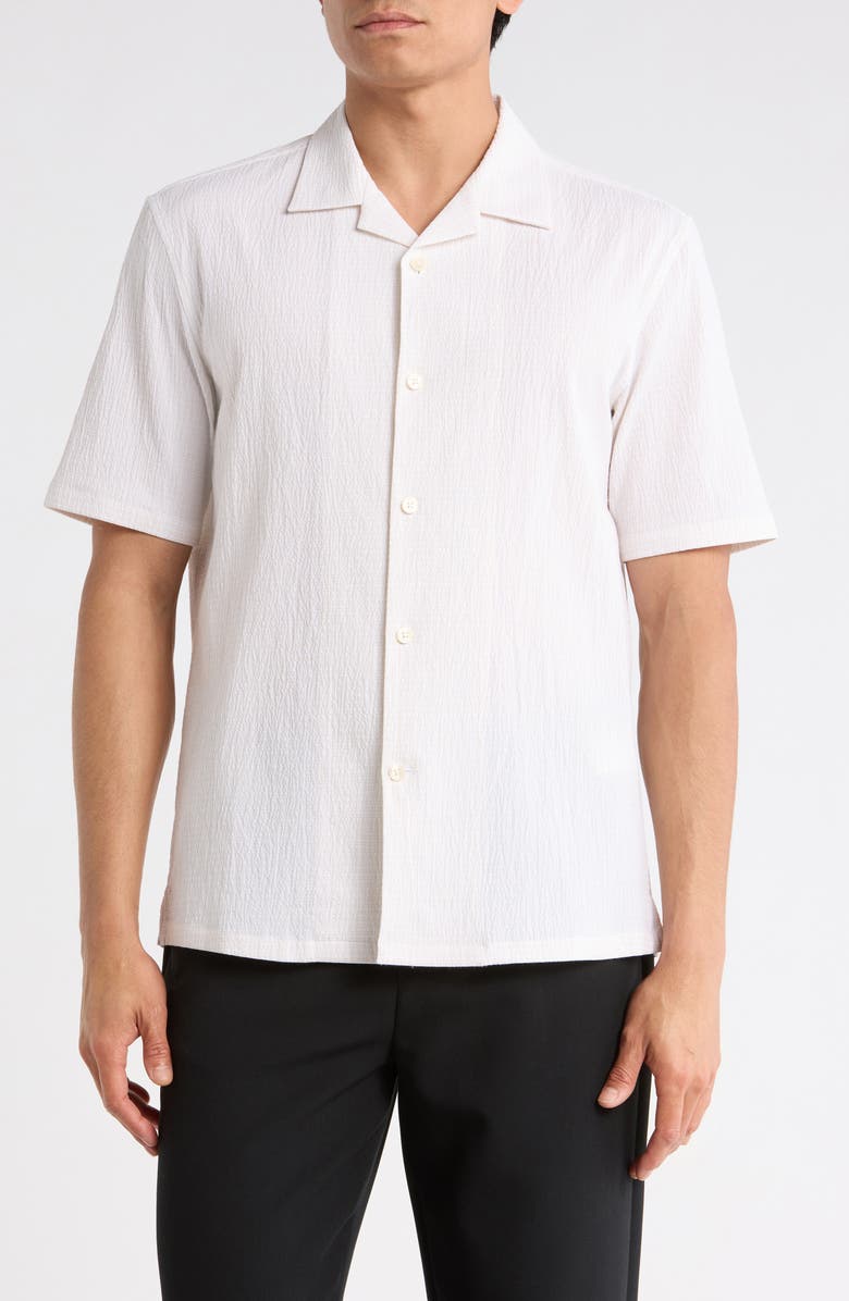 Theory Daze Stretch Cotton Camp Shirt, Main, color, Sand/White