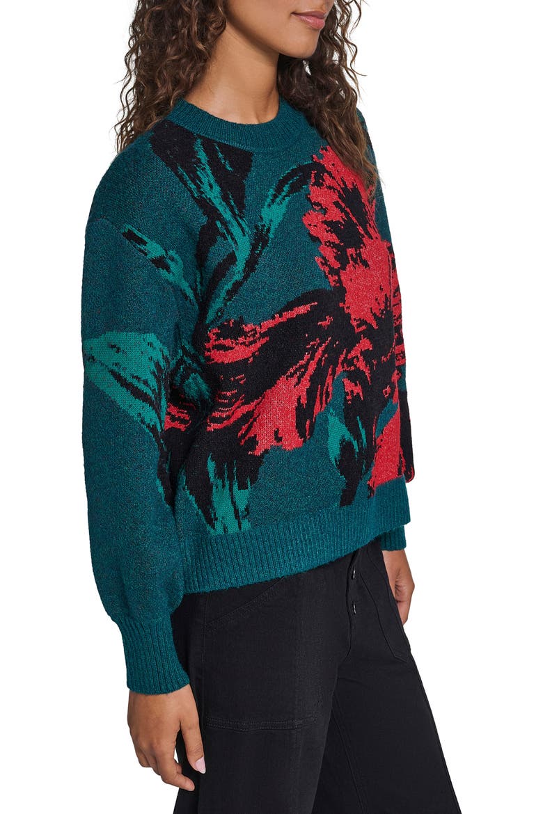 Floral Crewneck Sweater, Alternate, color, GLASS TEAL MULTI