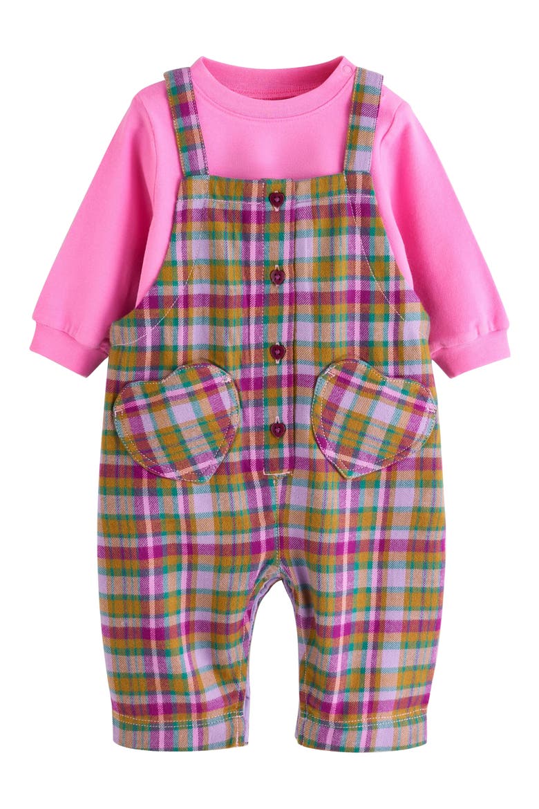 Kids' 2-Piece Bodysuit & Woven Dungaree Set, Main, color, GREEN